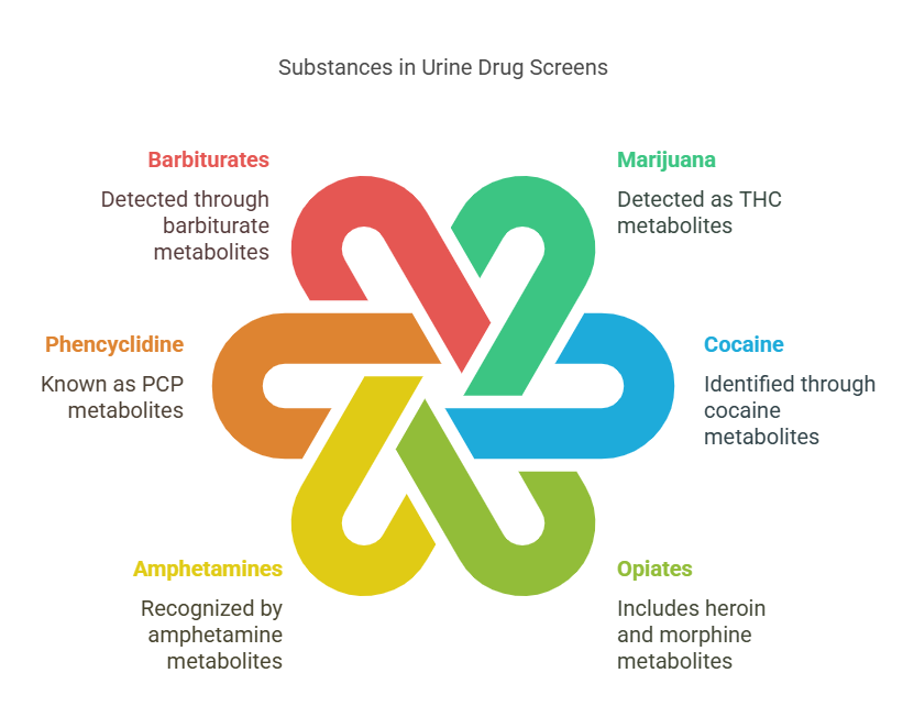 The substances typically tested for in urine drug screens include: